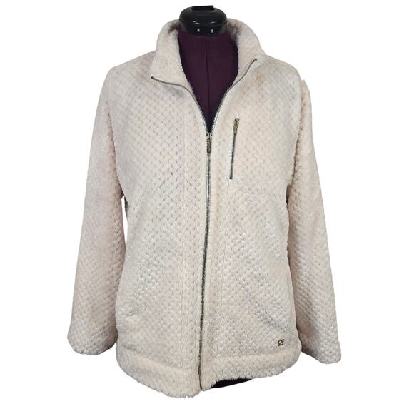 Women's Calvin Klein Cream Full Zip Fleece Textured Jacket | Size XL - Picture 1 of 10